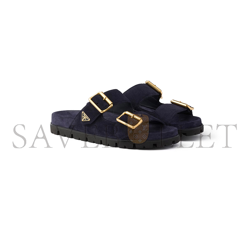 PRADA SUEDE STRAP SLIDES 1XX692